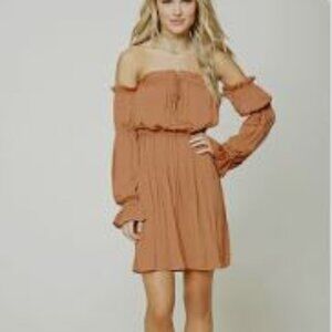 F21 Contemporary Apricot Off Shoulder Peasant Dress Small